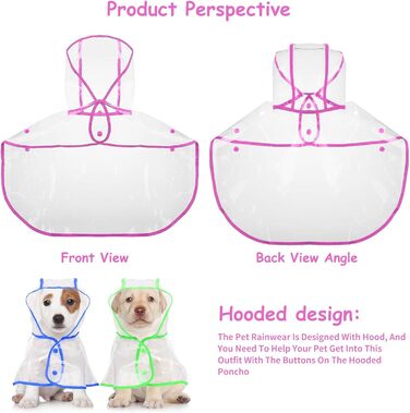 Дощовик для собак PETCUTE, водонепроникний, з капюшоном, PVC, дихаючий, для середніх та великих собак, рожевий
