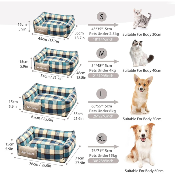 Ортопедичне ліжко для собак PETCUTE, велике, середнє, блакитне, знімний чохол, антиковзаюче дно, м'яке диван-ліжко для собак