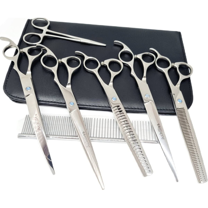 Набір ножиць для собак Ахіллес, 8 дюймів, 8 предметів, ножиці для грумінгу собак
