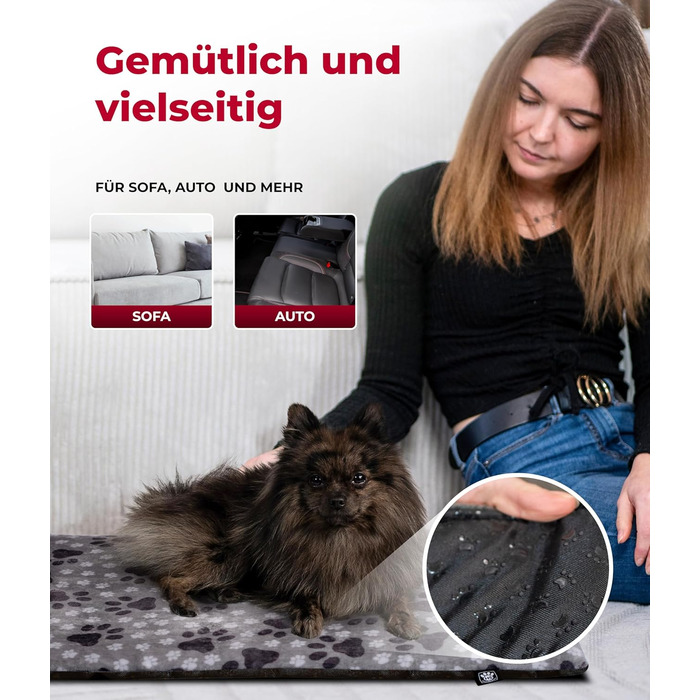 Килимок для собак S (55x75 см) – неслизький та затишний, з наповнювачем 3 см – ідеально для дивану, авто та переноски – дизайн 