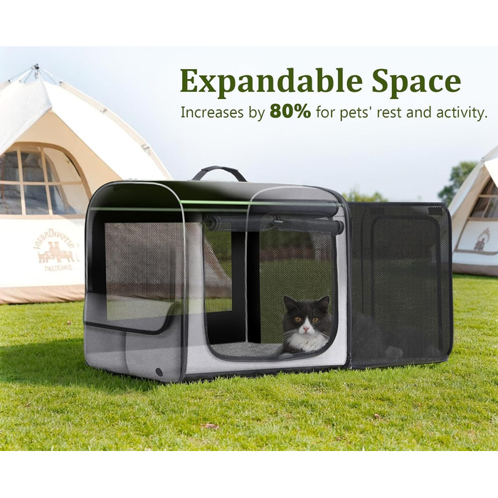 Pecute Розширювана переноска для котів та маленьких собак, транспортна сумка-переноска, розкладний бокс для котів, сіра/зелена, 61x52x45 см
