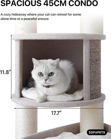 Великий котячий будиночок з дряпалкою для Мейн-куна, 165 см, котячий будиночок для кішок, дорослих, 9 кг, XXL, міцний, розкішний з великою гамаком, дряпка з сизалю, бежевий, 165 см