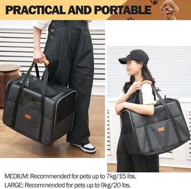 Складана переноска для котів та собак Premium, чорна, M (44 x 34 x 31 см), знімний килимок