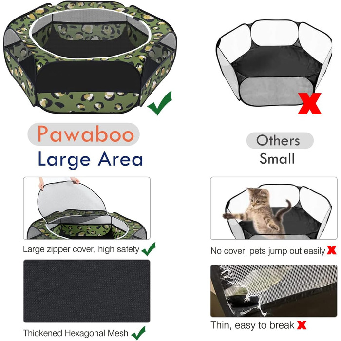 Pawaboo Freigehege для дрібних тварин: вольєр для кроликів, котів, цуценят, хом'яків, з водонепроникним дном та сіткою, Leopard