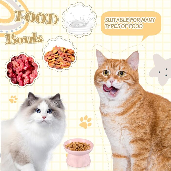 Підвищені миски для котів Layhit з кераміки, проти блювоти, для сухого та вологого корму, для кошенят, блакитні та рожеві, 2 шт.