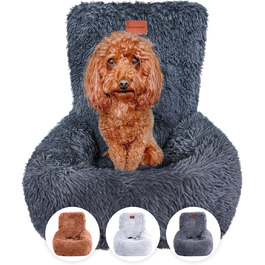Зручний автокрісло для собак Fluffy з ременем безпеки - миється, чорно-біле автокрісло для собак маленьких, середніх та великих порід I Автокрісло для собак, автокрісло для тварин, переноска для собак M (60x60x35cm) Темно-сірий