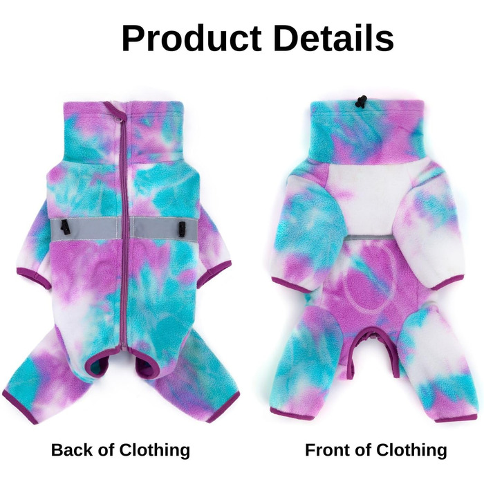 Теплий зимовий одяг для собак, регульований, флісовий комбінезон з кільцем D, для маленьких собак, колір Batik Blue, розмір S (XX-Large), колір краватки фіолетовий