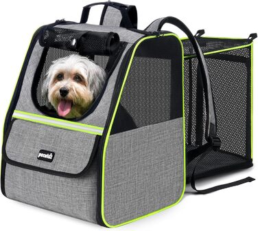 Плед-рюкзак для кота Pecute з сіткою, переноска для тварин, рюкзак для вигулу собак до 6 кг (сірий, розширюваний)