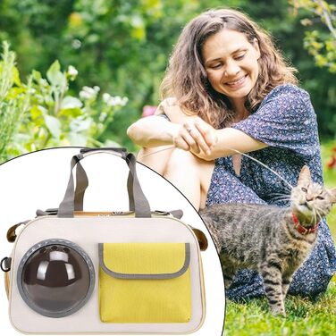 Транспортна сумка для кота Transportbox Katze, складана переноска для кошенят з вікном-пузирем | Дихаюча сумка на плечі для собак, переноска для кота в літак, на вулицю, кемпінг, мотоцикл, автомобіль, жовта