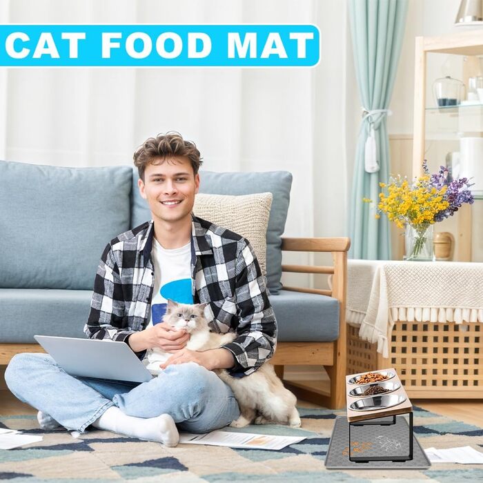 Підвищені годівниці для котів 3 шт. з нержавіючої сталі, 15° нахил, з підставкою з силікону та металевим кріпленням. Миска для корму та води для котів та маленьких собак