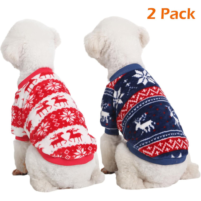 Пуловер для собак Kyaringtso, 2 шт., для маленьких собак, теплий зимовий пуховик для цуценят, для дівчаток та хлопчиків, червоний та синій (XXS)