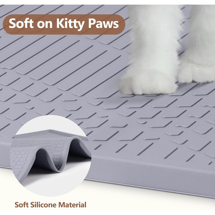 Килимок для котячого туалету Bartuke з іграшкою-м'ячиком, 86x56 см, силіконовий, контролює розсипання наповнювача, м'який для лапок, легко миється (Білий) Білий 86x56 см (Світло-сірий 97x63 см)