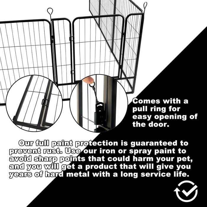 Забіг для собак, 122 см (в), огорожа для домашніх тварин, для кемпінгу, саду, автодому, металева огорожа, 16 панелей з воротами, 100 см (д), чорний, тимчасовий забіг