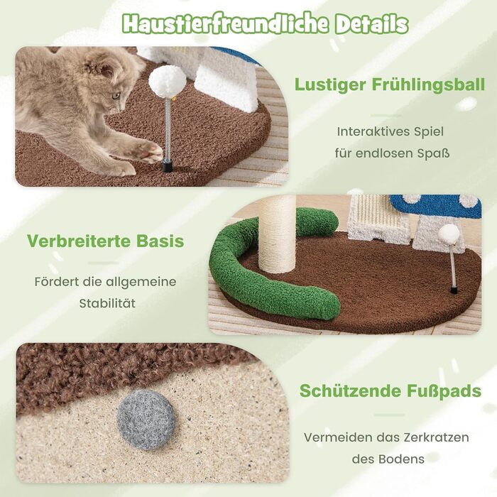 Дерев'яний кігтечка для котів Costway з печереєю та ігровим м'ячиком, 60x49x59 см