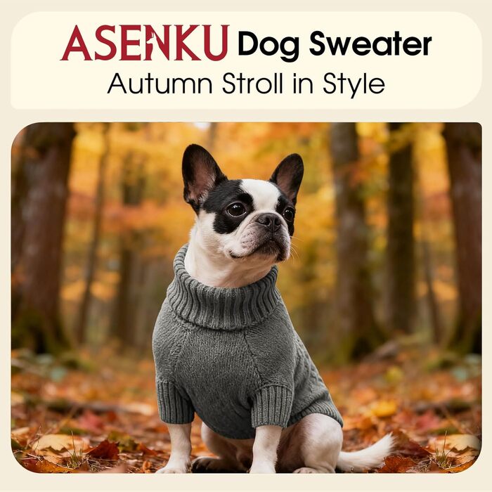 Пуловер для собак ASENKU, теплий зимовий пуловер для маленьких собак, з коміром-горловиною, зручний, для Французького бульдога, Шнауцера, Бічона Фрізе, Бостон-тер'єра (2XL, сірий)