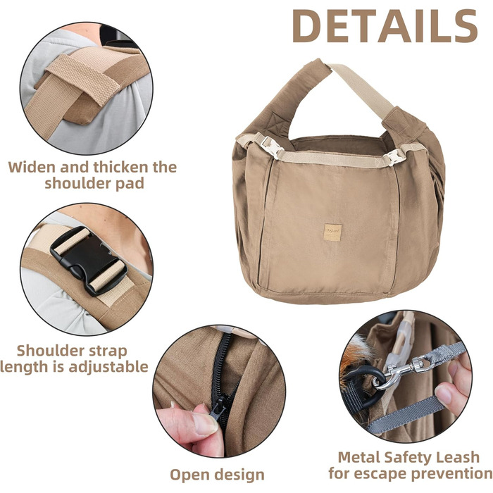 Сумка-переноска для собак середнього розміру ETIAL, сірого кольору, з металевим поводком, регульованим плечовим ременем, для собак вагою 11,3–18,1 кг