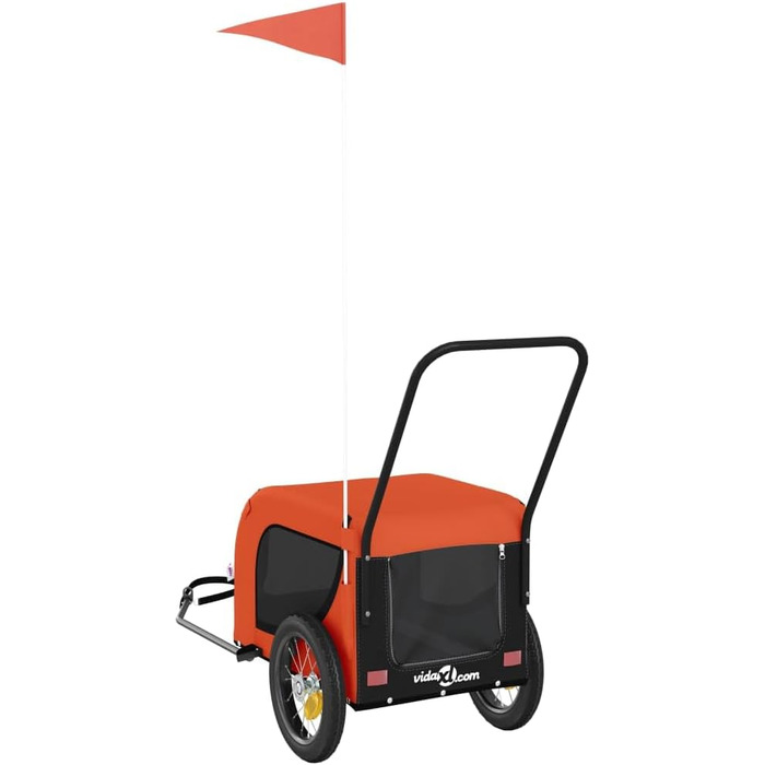 Фасба Причіп для собак, велосипедний причіп для тварин з відбивачами та прапорцем, для котів та інших домашніх улюбленців, оранжево-чорний, Oxford-тканина та залізо