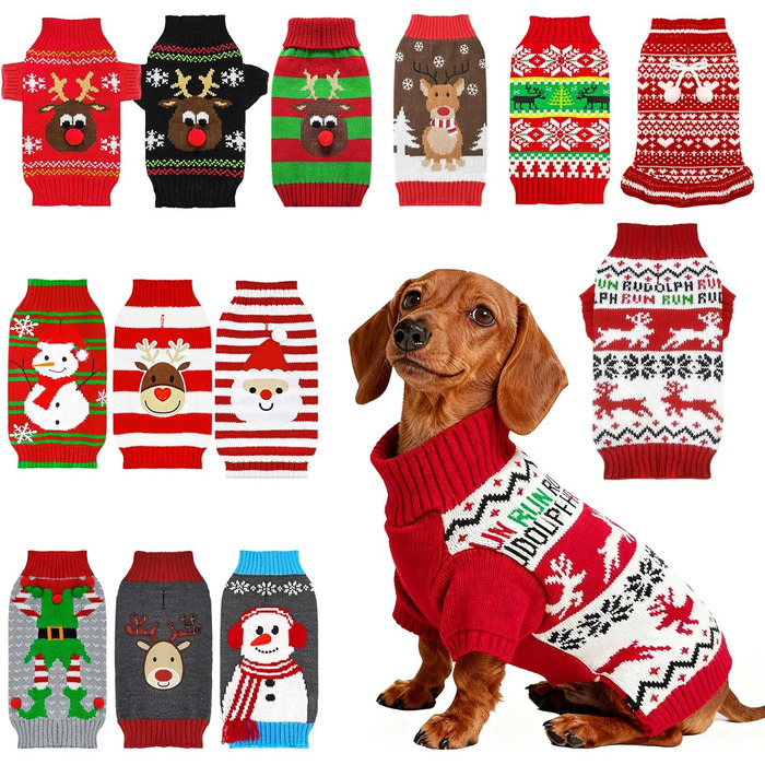 Святковий новорічний пуловер для собак з оленем, одяг для собак з отвором для повідка, костюми для котів, Французький бульдог, Чихуахуа, Такса, Франчі, одяг для собак X-Large, червоний олень