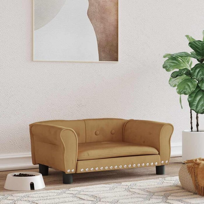 Крісло-ліжко для собак, м'яке ліжко для тварин, лежанка для маленьких собак та котів, лежанка для домашніх тварин, велюр (70 x 45 x 30 см, коричневий)