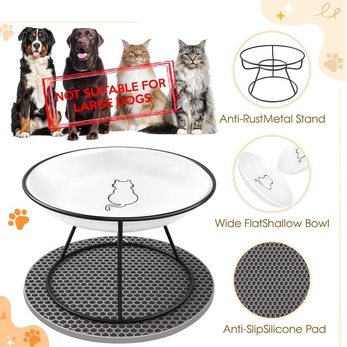 Набір мисок для котів FoiiLiio 2 шт. з кераміки з металевим підставкою 10 см. Миски для корму та води для котів, чорний колір