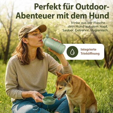 Hana Pets: Фляга для собак на 1л з мисками - ідеальна для подорожей. Ізольована фляга з нержавіючої сталі з мисками, зручна для перенесення. До комплекту входить ручка.
