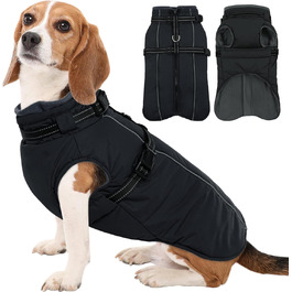 Водонепроникний теплий зимовий пуховик для собак середнього розміру Kuoser, чорний, M (Обхват грудей: 53 см, Обхват шиї: 38 см)