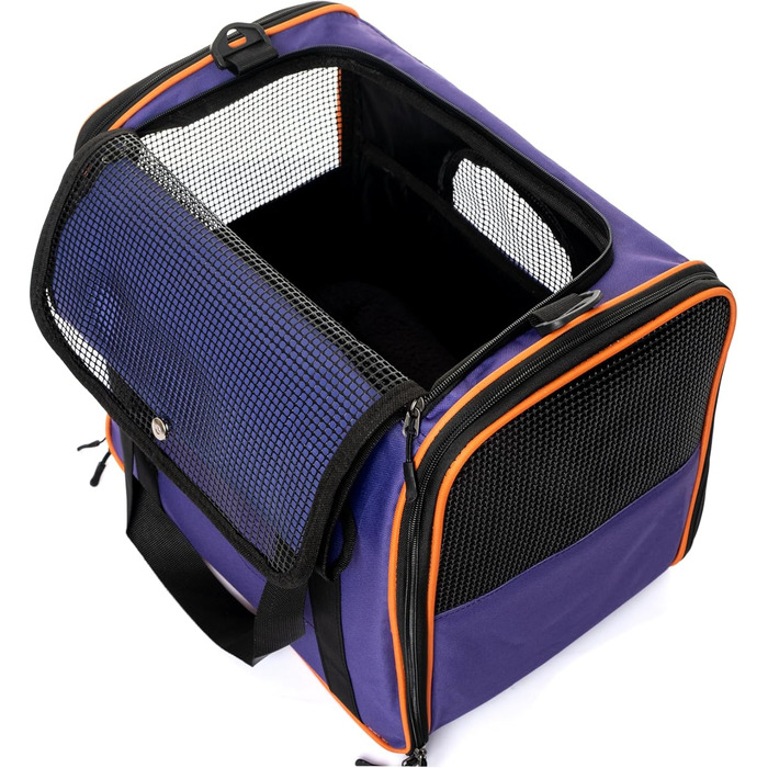 Транспортна сумка для котів та собак Brave Paws, міцна, зручна, дихаюча, з безпечним замком та складною мискою (фіолетова)