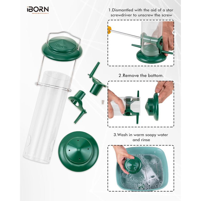 iBorn годівниця для птахів на підвіску, зелена, 2 шт. - металева, стійка до іржі, 20 см