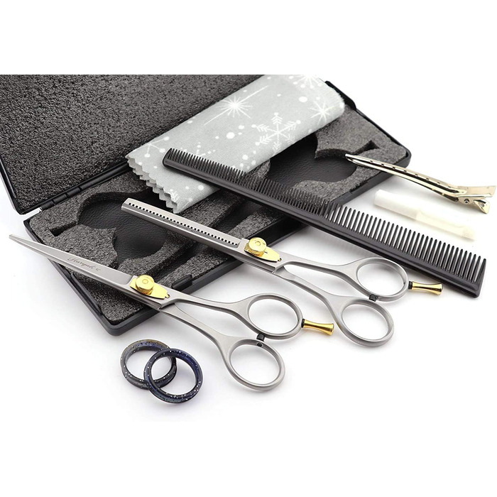 Набір професійних ножиць для волосся Haryali London, 15.2 см, з регулюванням натягу, для стрижки та текстурування, у подарунковій коробці (срібло)