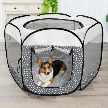 Furhaven Переносне вольєр для собак та котів, складаний ігровий майданчик/вольєр для дому та вулиці з блискавкою, сірий камінь, L Сірий камінь Великий