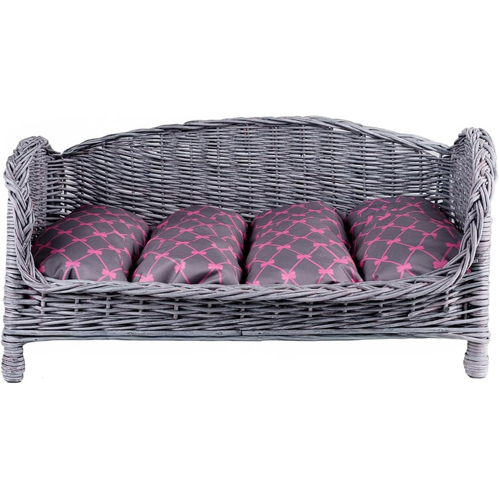 Корзина для собак та котів з плетіння лози з м'яким лежаком, сіра, 54x32x25 см