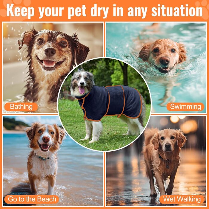 Рушник для собак Hezzuv: ультрапоглинаючий, з мікрофібри, для сушіння після снігу, м'який, двошаровий, для цуценят та дорослих, синій (S)