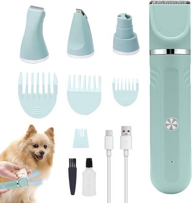 Електрична машинка для грумінгу собак та котів 4-в-1, набір для догляду за шерстю, зелена