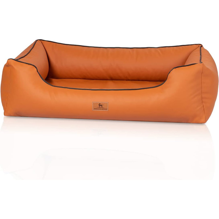 Ортопедичне ліжко для собак Knuffelwuff Montana з екошкіри, M-L, 85 x 63 см, червоно-коричневе. Знімний чохол, легко мити, для великих, середніх та маленьких собак.