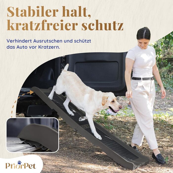 Рампа для собак у машину, складна – 174 см x 38 см – гумовий антиковзкий килимок – для великих собак, авто/SUV – вантажопідйомність 85 кг – темно-сіра