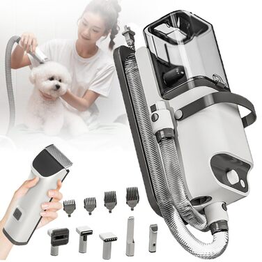 Набір для грумінгу собак з вакуумом, професійний, 1.8л, 5 інструментів, видаляє 99% шерсті, для собак та котів