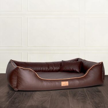 Ортопедичне собаче ліжко Tierlando Louis з стьобаного штучного шкіровинилу в клітинку з матрацом з Memory Foam, 100x75 см, Колір: Коричневий