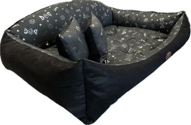 Ортопедичне ліжко для собак Dogs4Life: м'яке, миється, з можливістю персоналізації (S-XXL, сірий з срібними лапками)