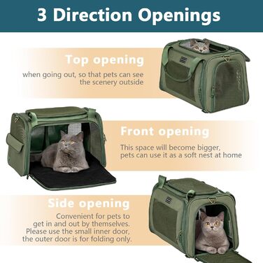 Транспортна переноска для котів та собак Petsfit, складна сумка-переноска, 47L x 30B x 30H см, оливковий колір