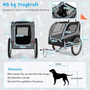 Фаркоп для велосипеда Costway для собак до 40 кг, сірий, складний