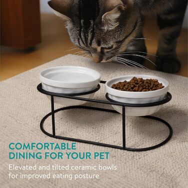 Керамічна миска для кота Navaris з чорним металевим підставкою - піднята миска для котів - об'єм 150 мл - підходить для мікрохвильової печі та мийки - миска для котів - миска для корму для котів