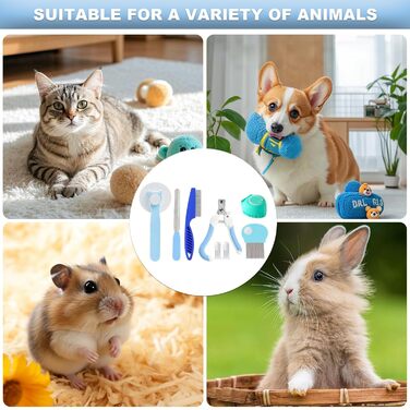 Набір для догляду за собаками та котами (8 шт.): щітка для вичісування, гребінець від випадіння шерсті та бліх, тример для нігтів з пилочкою, інструменти для миття