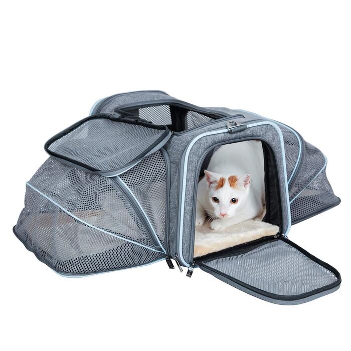 ABISTAB Транспортна переноска для собак і котів, розкладний бокс для авто та авіаперельотів, Maxi 72см, з двостороннім відкриванням та довгим плечовим ременем