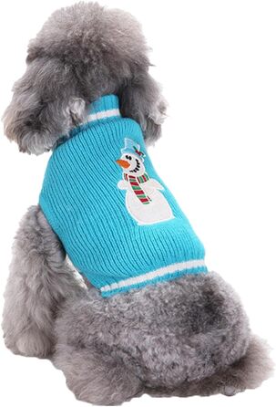 Теплий в'язаний собачий светр на Різдво: милий дизайн з оленем, Сантою та сніжинками. Підходить для собак різних розмірів (XXS-XXL). Кольори: зелений, блакитний.