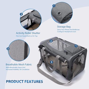 Транспортна переноска для котів та собак PETCUTE, сіра, для подорожей, кемпінгу, з регульованим плечовим ременем, розкладний дизайн