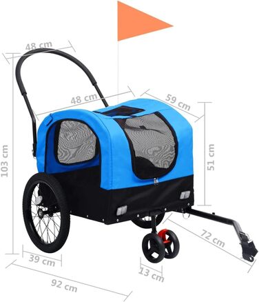 Причіп для велосипеда, 63,5x143x103 см, блакитний та чорний