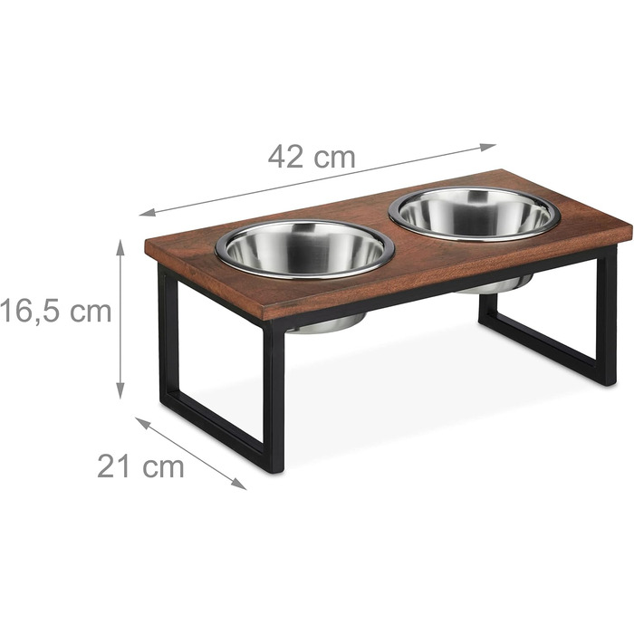 Підставка для мисок Relaxdays з нержавіючої сталі, об'єм 1000 мл, станція для корму для собак з мангового дерева, HBT 16,5 x 42 x 21 см, натуральний колір
