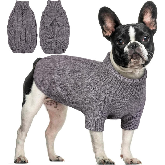 Теплий пуловер для собак середнього розміру з отвором для повідка, сірий, L (Brust 53cm, Rücken 40cm)
