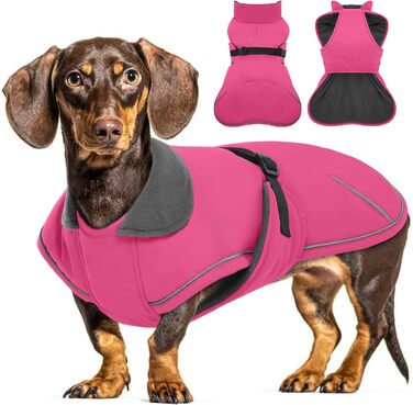Зимовий теплий дощовик для собак Такса (M), рожевий. Захист від вітру та вологи, з отвором для повідка. Тепла куртка для собак великих порід.