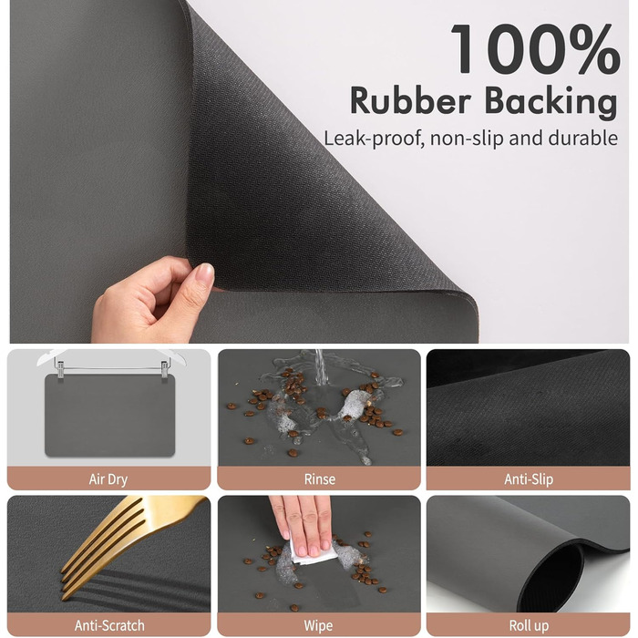 Підкладка під миску для собак та котів, нековзна, 40 x 60 см, сірий колір